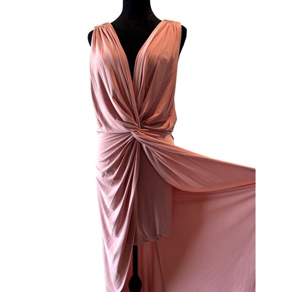 MISA Los Angeles Leza Gathered Crossover Pink Sleeveless Tulip Maxi Dress Size M - Picture 9 of 12
